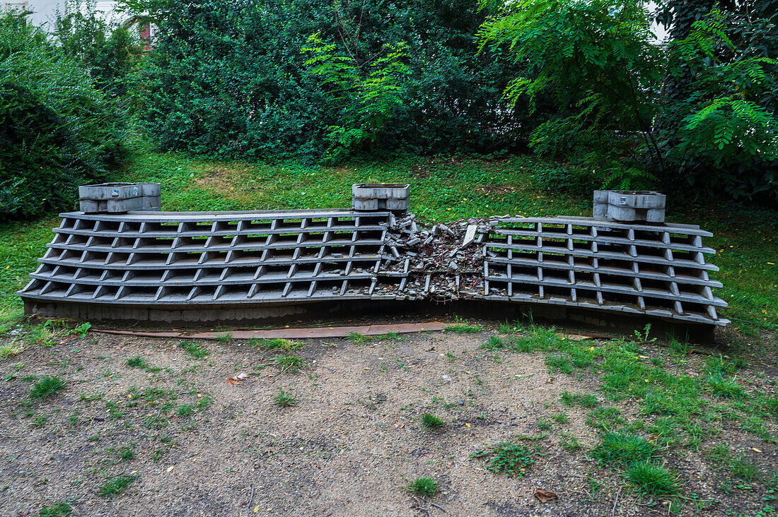 Building Sculptures and Girl with a Dove by Kristof Kintera at Holubicka Park, Prague