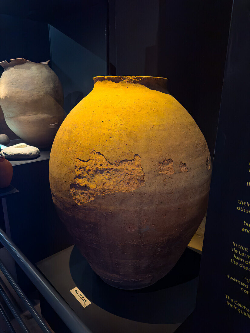 Display of pre-Hispanic artifacts in the Museo de la Vid y el Vino or Museum of the Vine and the Wine in Cafayate, Argentina.