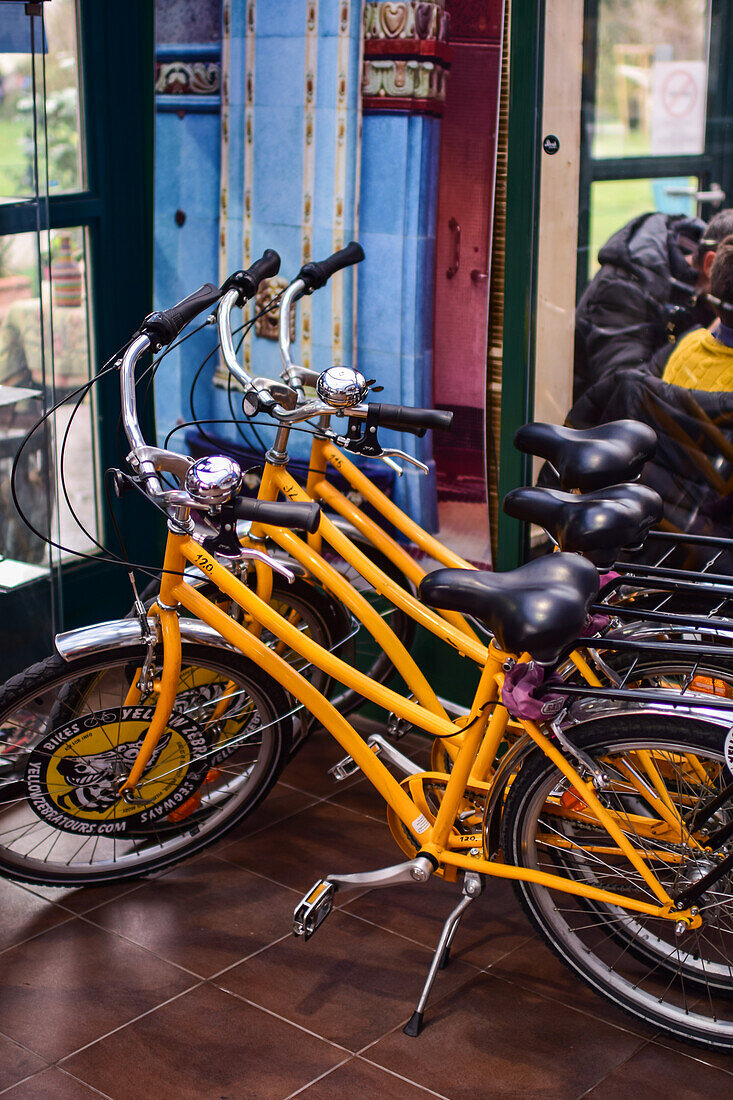 Yellow rental bikes in Budapest