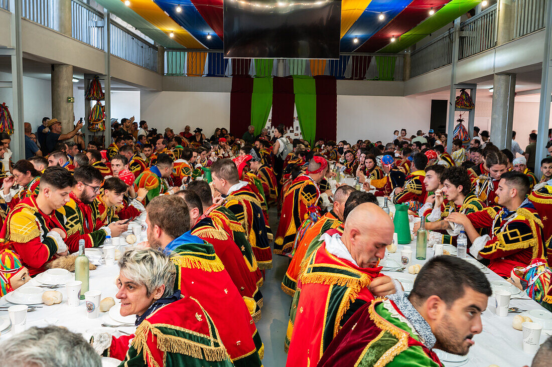 Traditional lunch at The Festival of Saint John of Sobrado, also known as Bugiada and Mouriscada de Sobrado, takes place in the form of a fight between Moors and Christians , locally known as Mourisqueiros and Bugios, Sao Joao de Sobrado, Portugal