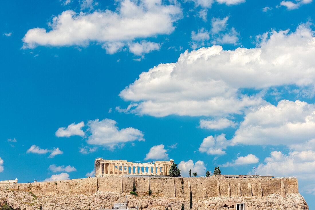 Parthenon, Acropolis and clouds in blue sky, UNESCO World Heritage Site, Athens, Greece, Europe