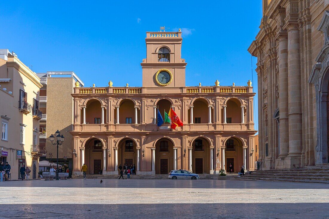 Palazzo VII Aprile, City hall, Piazza della Repubblica, Marsala, Trapani, Sicily, Italy, Mediterranean, Europe