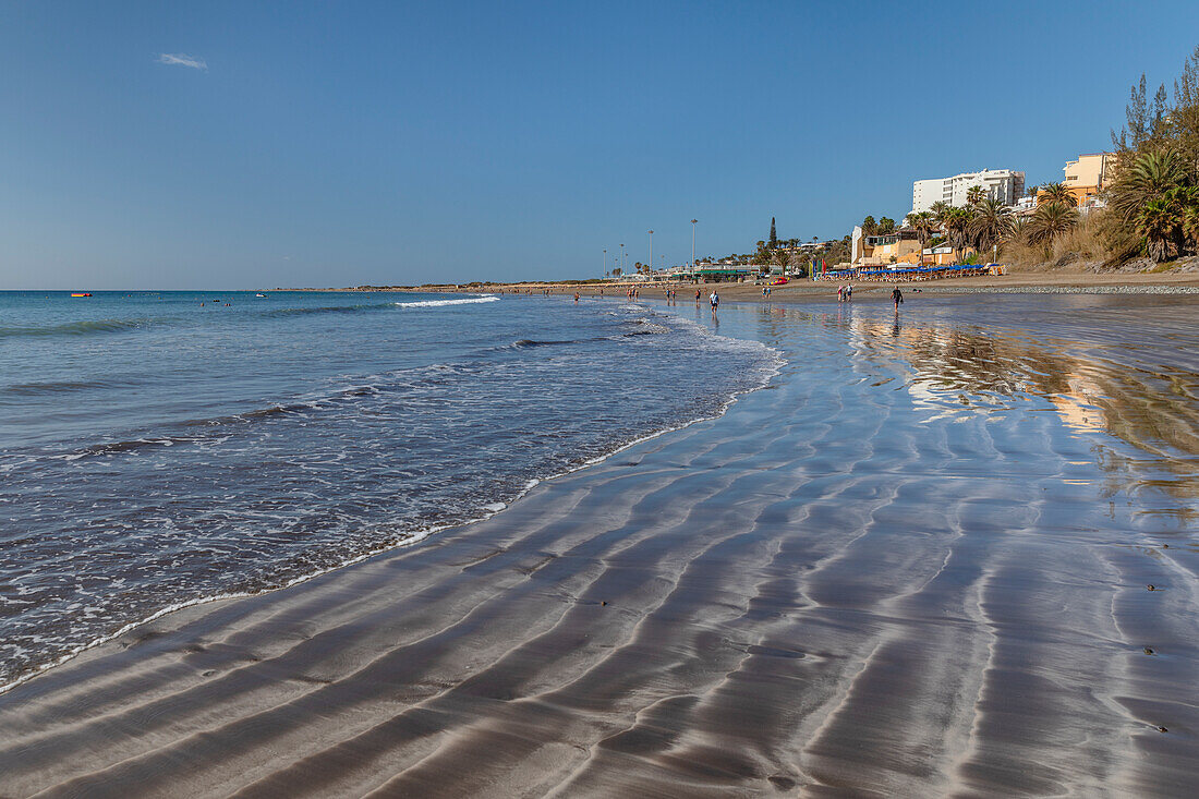 Strand von Playa del Ingles mit Maspalomas Sanddünen, Gran Canaria, Kanarische Inseln, Spanien, Atlantik, Europa