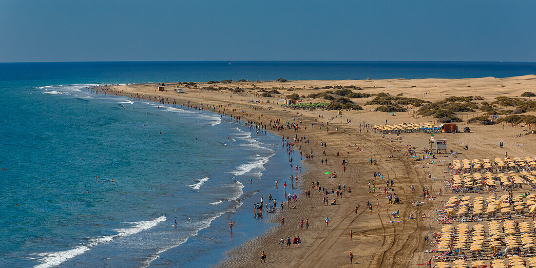 Beach of Playa del Ingles with Maspalomas Sand Dunes, Gran Canaria, Canary Islands, Spain, Atlantic, Europe