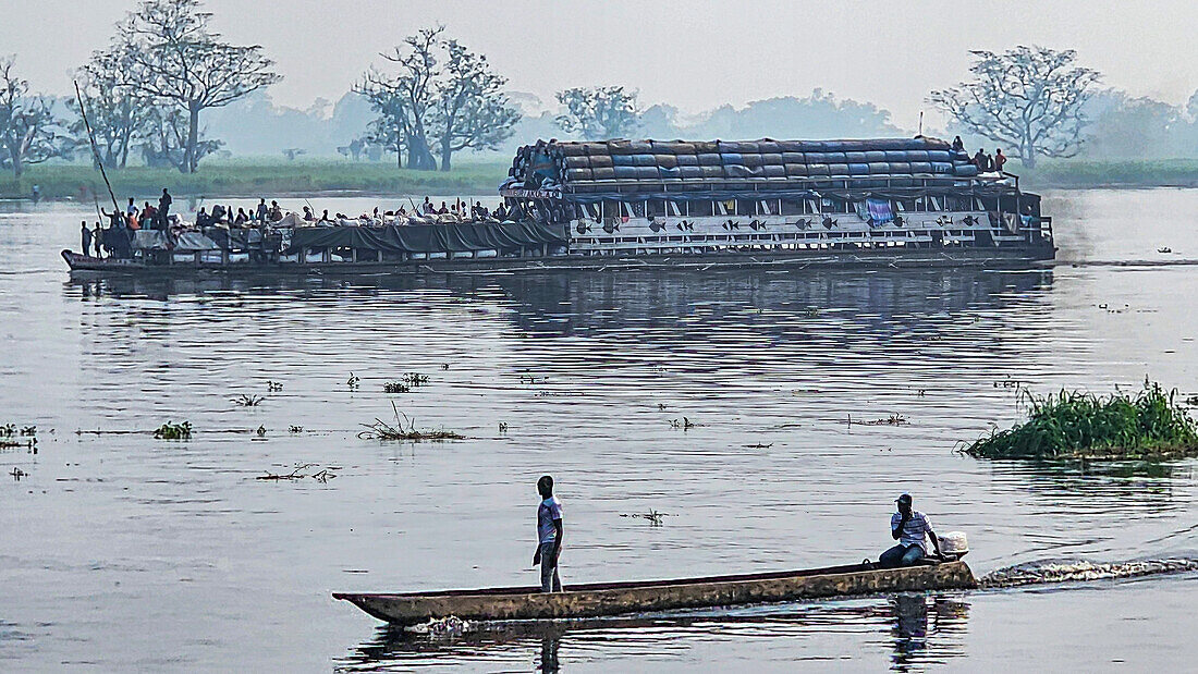 River boat on the Congo river, Mbandaka, Equateur province, Democratic Republic of Congo, Africa