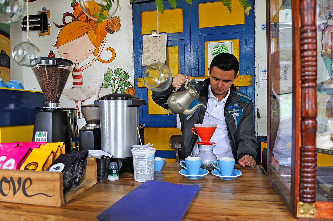 Cafe and restaurant at Filandia, department of Quindio, Cordillera Central of the Andes mountain range, Colombia, South America