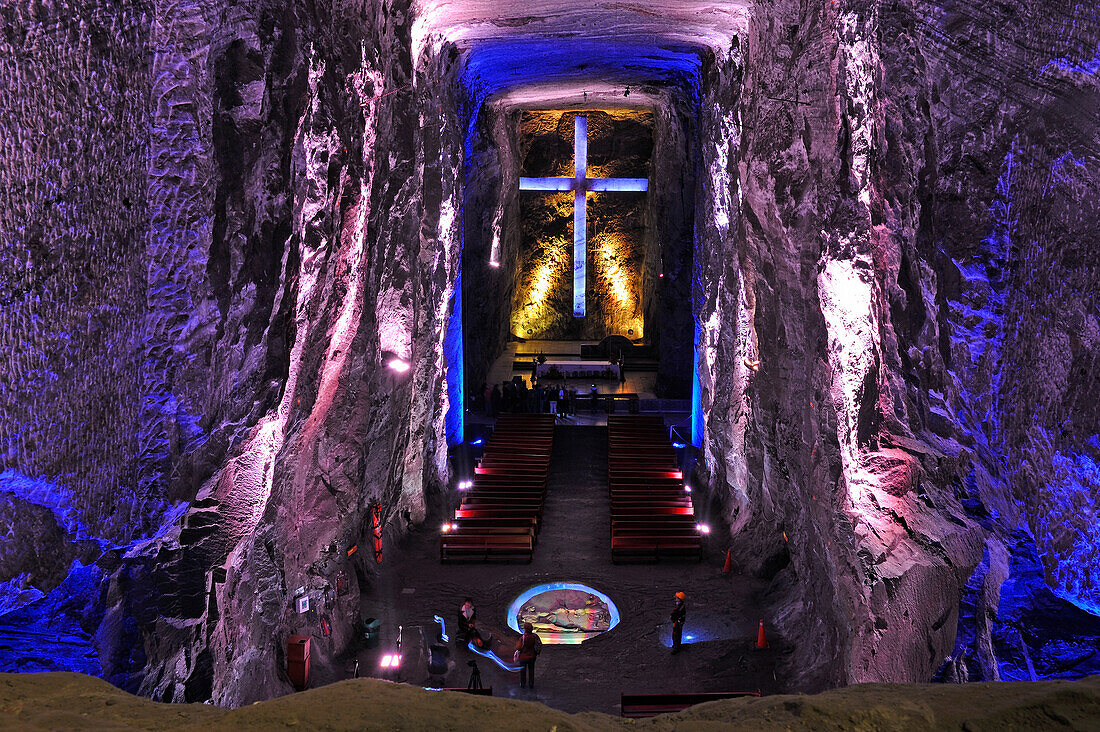 Main altar in the new Salt Cathedral of Zipaquira, Cundinamarca department, Savannah of Bogota, Colombia, South America