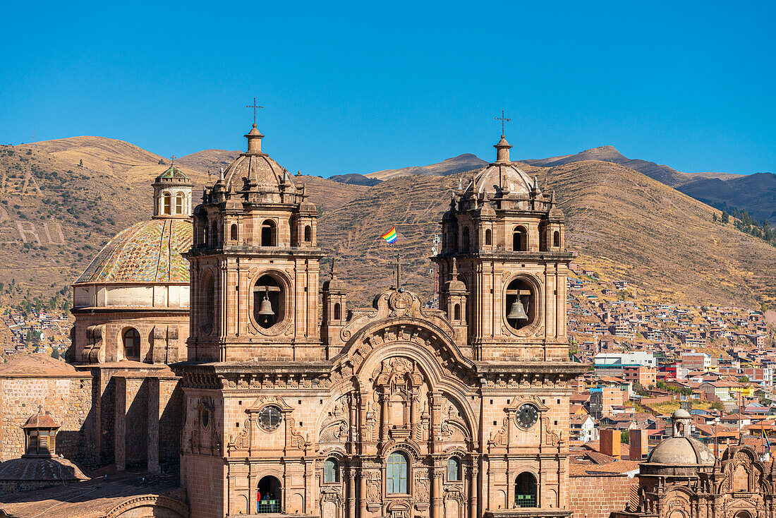 Detail of bell towers of Church of the Society of Jesus at Plaza de Armas Square, UNESCO World Heritge Site, Cusco (Cuzco), Cusco Province, Cusco Region, Peru, South America