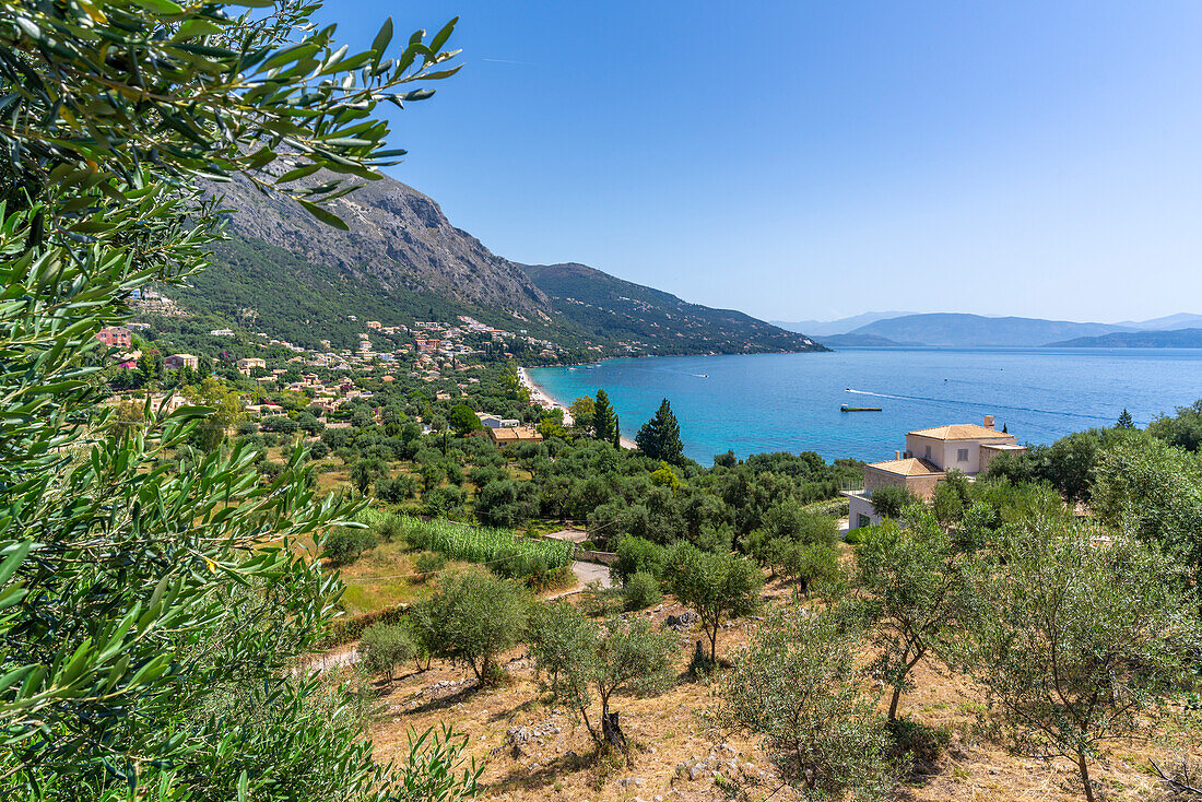 View of Ionian Sea and Paralia Mparmpati, Barbati, Corfu, Ionian Sea, Greek Islands, Greece, Europe