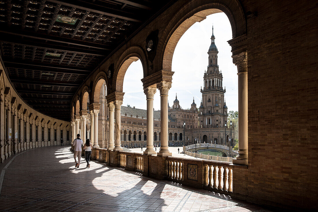 Detail of the Plaza de Espana, an architectural ensemble and largest building of the Ibero-American Exposition of 1929, Maria Luisa Park, Seville, Andalusia, Spain, Europe