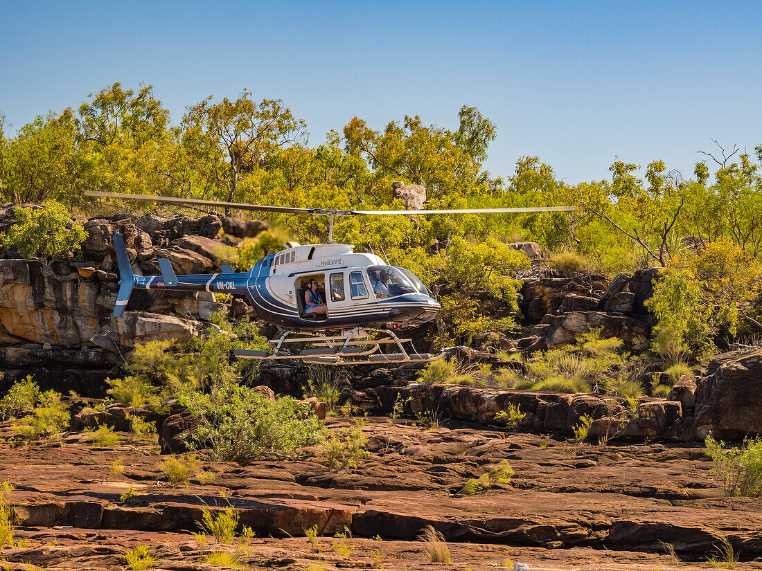 Mitchell River Wasserfälle aus dem Hubschrauber von Swift Bay, Kimberley, Westaustralien, Australien, Pazifik