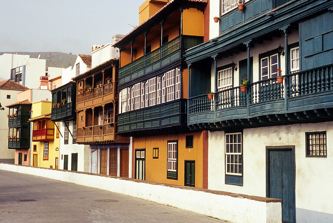 Wooden balconies, Santa Cruz de La Palma, Canary Islands, Spain, Atlantic Ocean, Europe