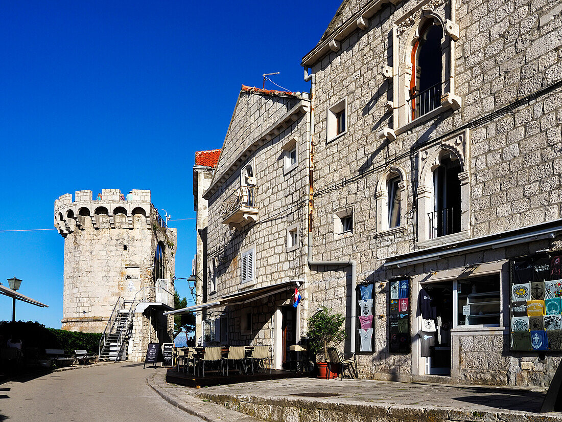 Turm Zakrejan in der Altstadt, Stadt Korcula, Kroatien, Europa