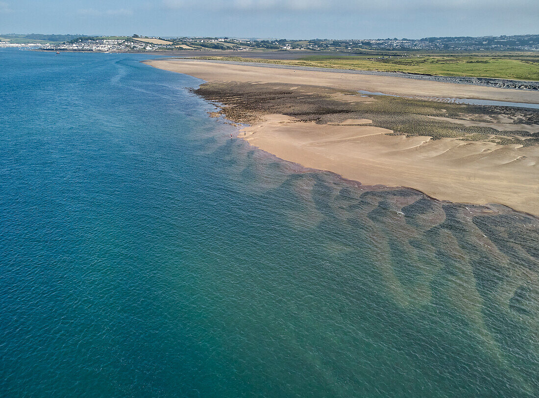 Eine Luftaufnahme der Mündung der Flüsse Taw und Torridge, bei Bideford und Barnstaple, Devon, England, Vereinigtes Königreich, Europa