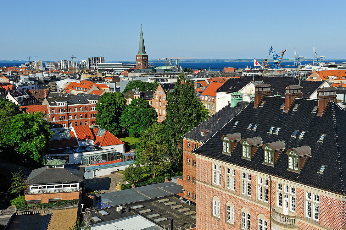 View from the rooftop of ARoS Aarhus Kunstmuseum, designed by Danish architects Schmidt Hammer Lassen, Aarhus, Jutland Peninsula, Denmark, Europe