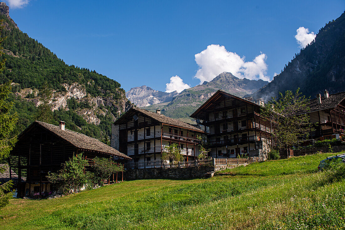 Traditional rural architecture in the Italian Alps at Monte Rosa, Alagna Valsesia, Piedont, Italy, Europe