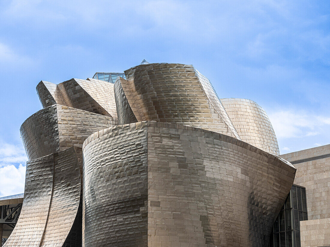 Mit Titan verkleidete Fassade, Guggenheim Museum, Architekt Frank Gehry, Bilbao, Baskenland, Spanien, Europa