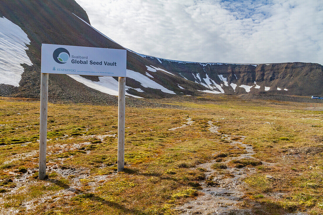 The Global Seed Vault just outside the town of Longyearbyen on the island of Spitsbergen in Svalbard, Norway, Arctic, Europe