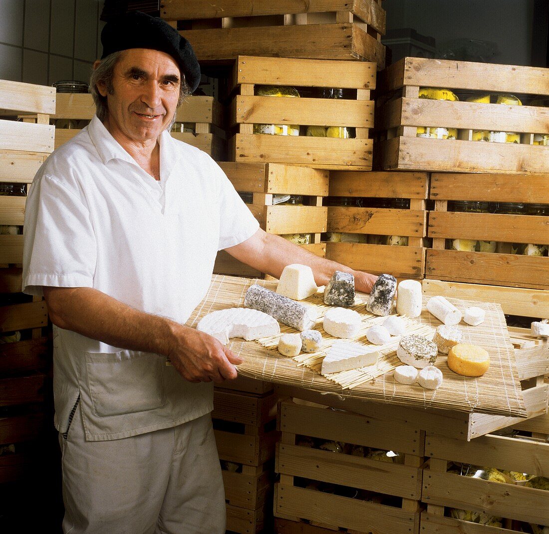 J.X. Lerchenmüller (goat cheese producer) with goat cheeses