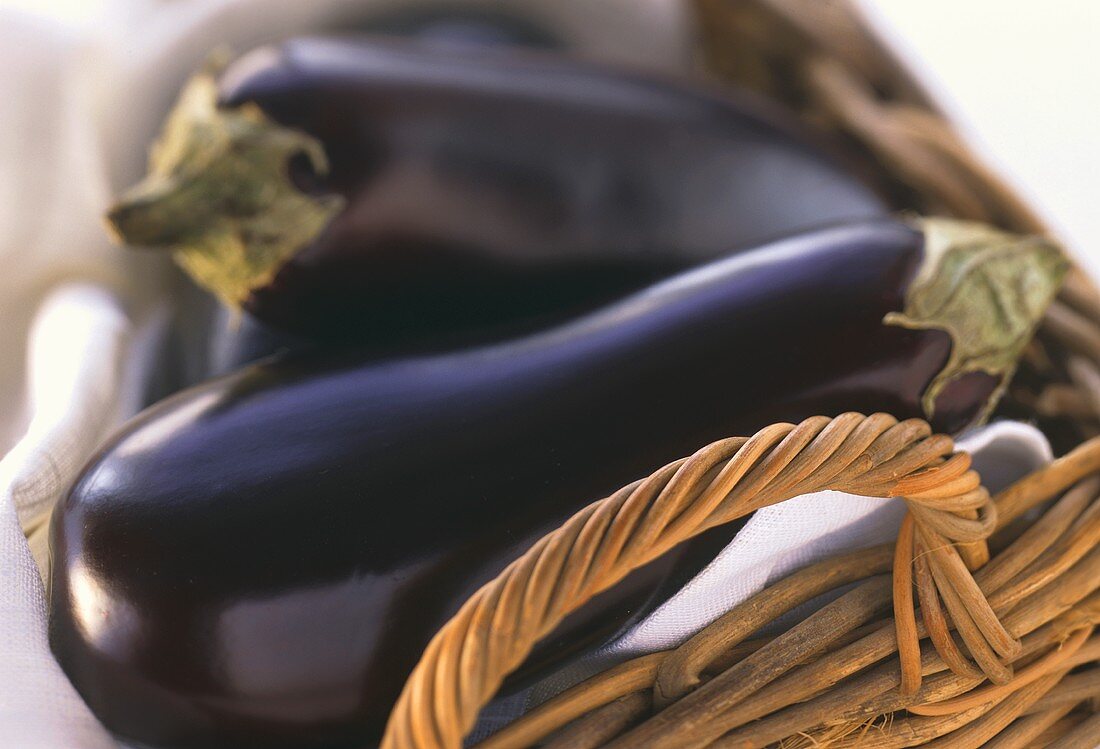 Aubergines in a basket