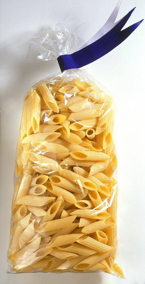 Penne in cellophane packaging