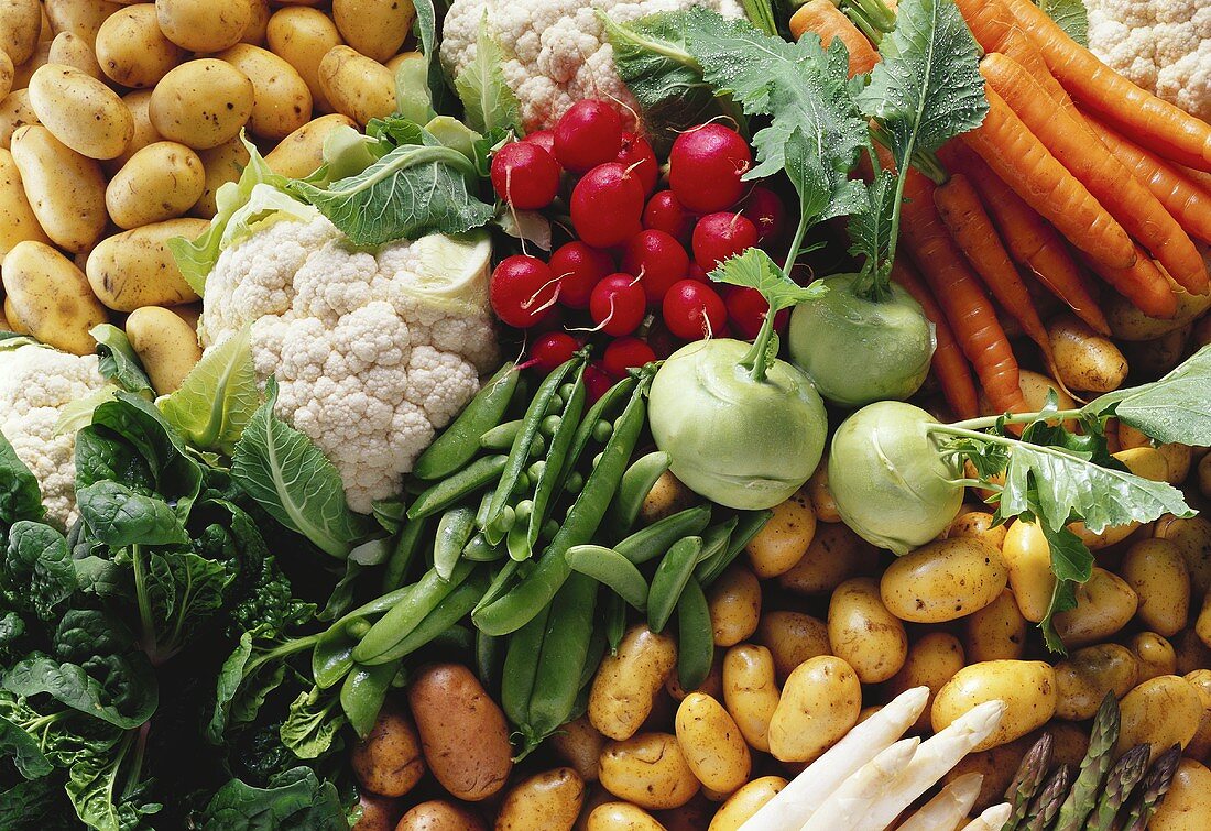 Various spring vegetables, filling the picture