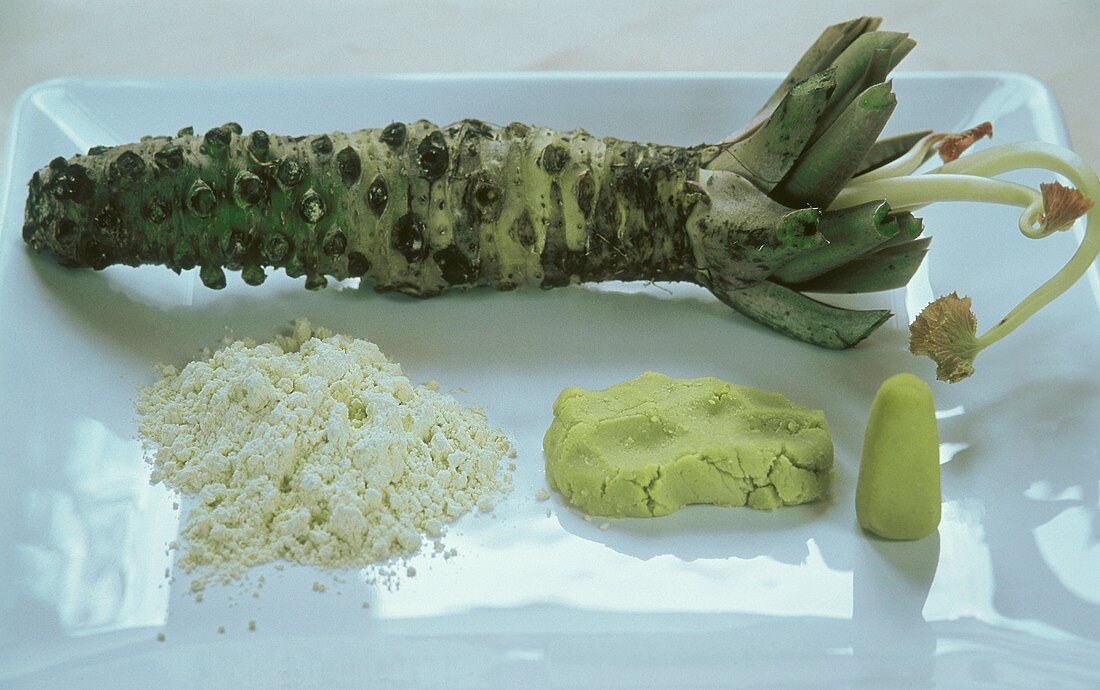 Wasabi (Japanese green horseradish), powder and paste