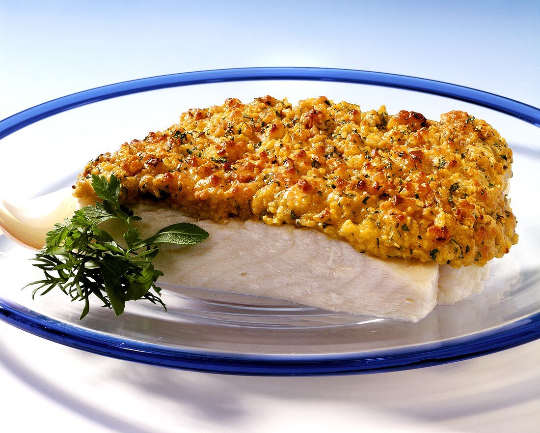 Baked cod fillet with breadcrumb and herb crust