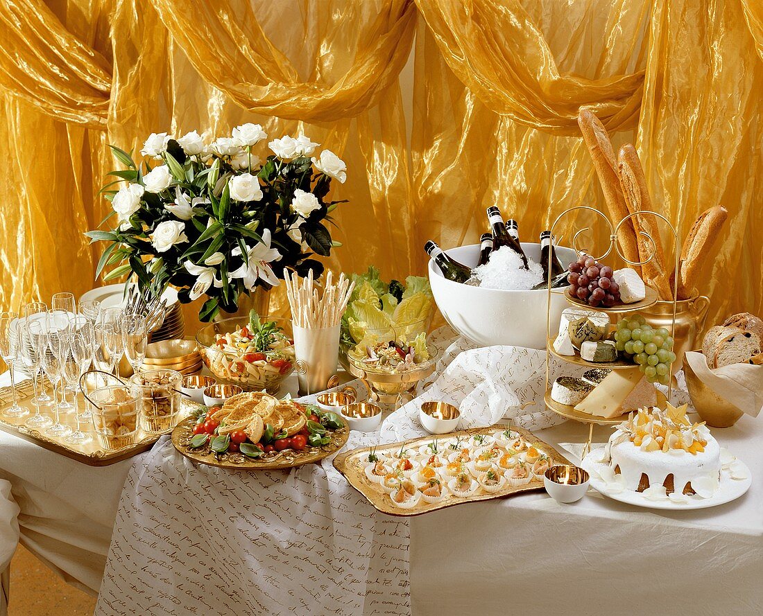 Elegant buffet with champagne, canapes etc