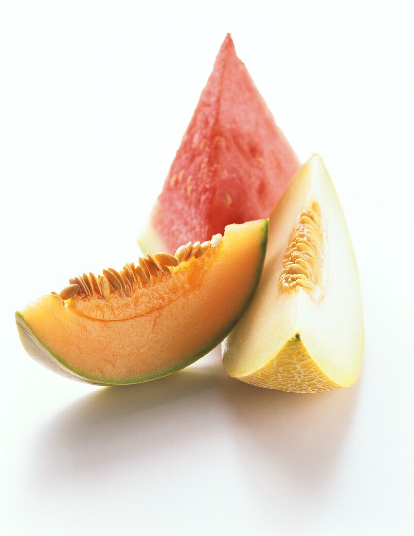 Melonenspalten von Wasser-, Honig-, Charentaismelone