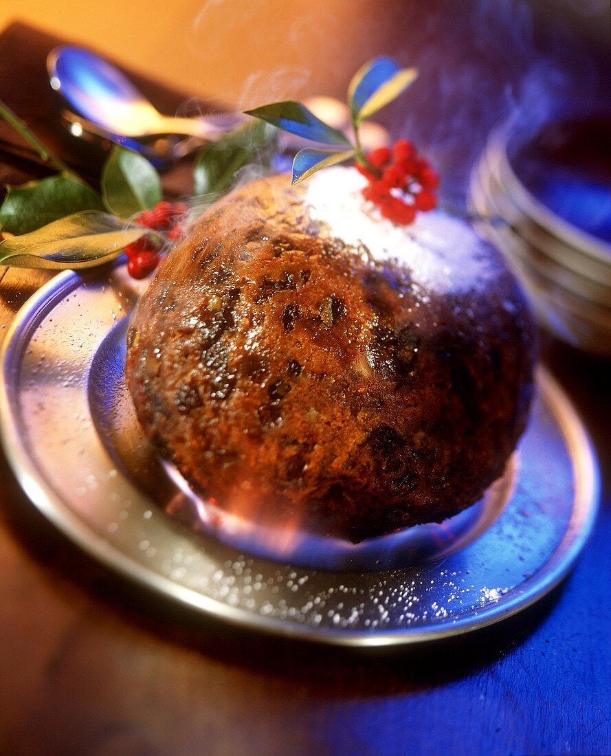 Flambéing the Christmas pudding 