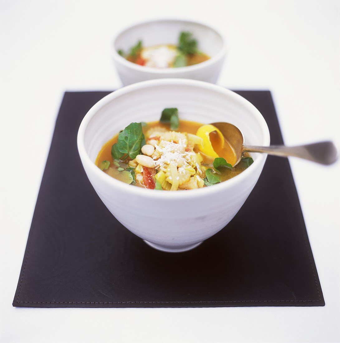 Minestrone con fagioli e crescione (Gemüsesuppe)