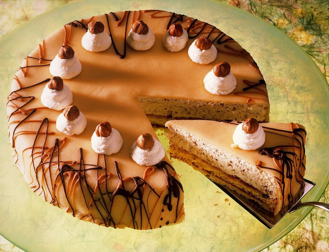 Festive hazelnut gateau with marzipan