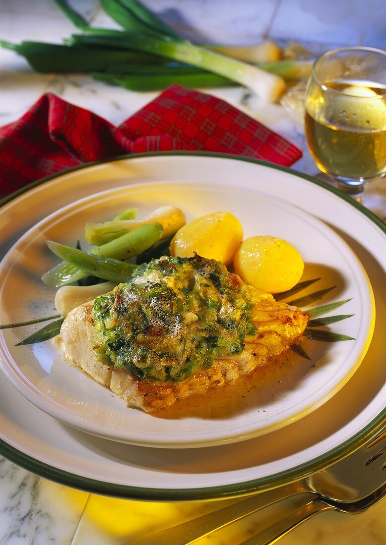 Cod fillet in spring onion crust