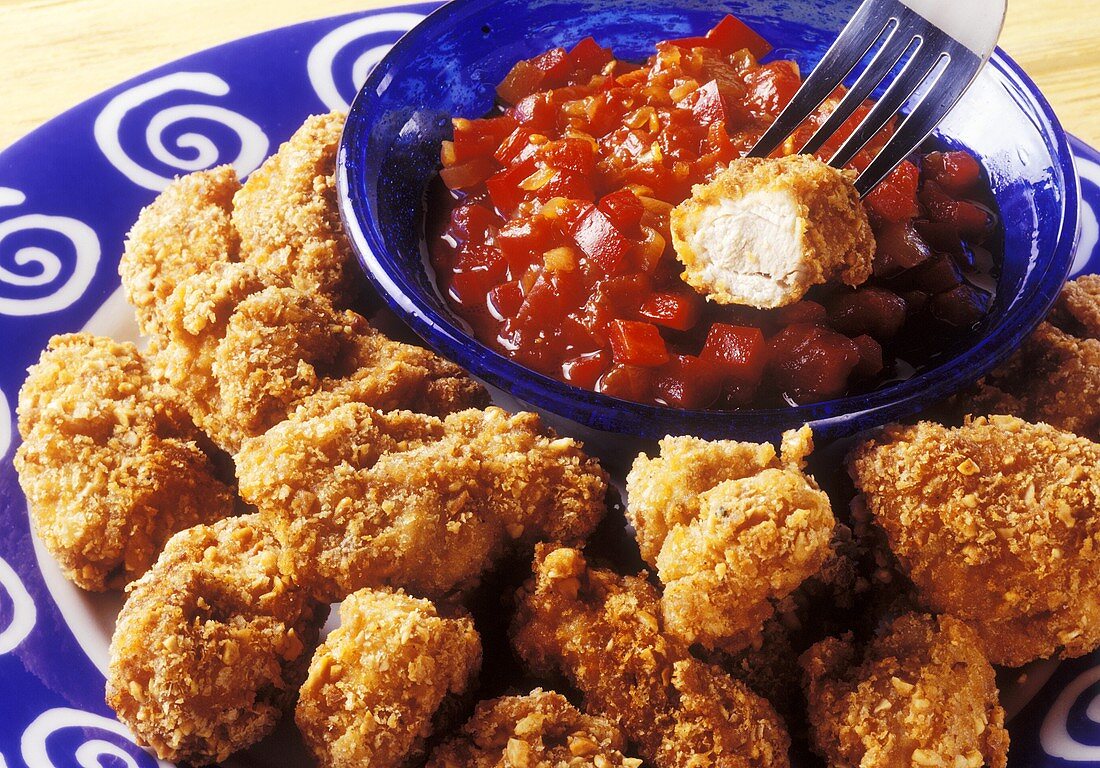 Chicken nuggets with tomato dip