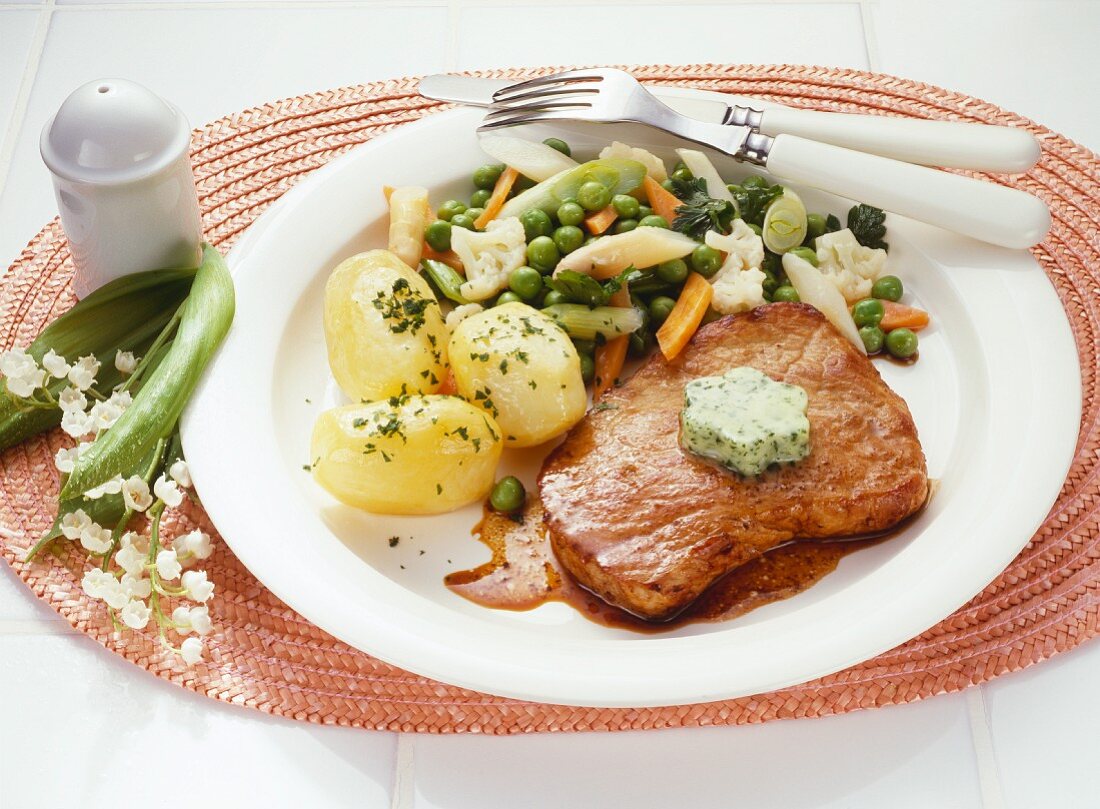 Veal escalope with Leipzig style mixed vegetables