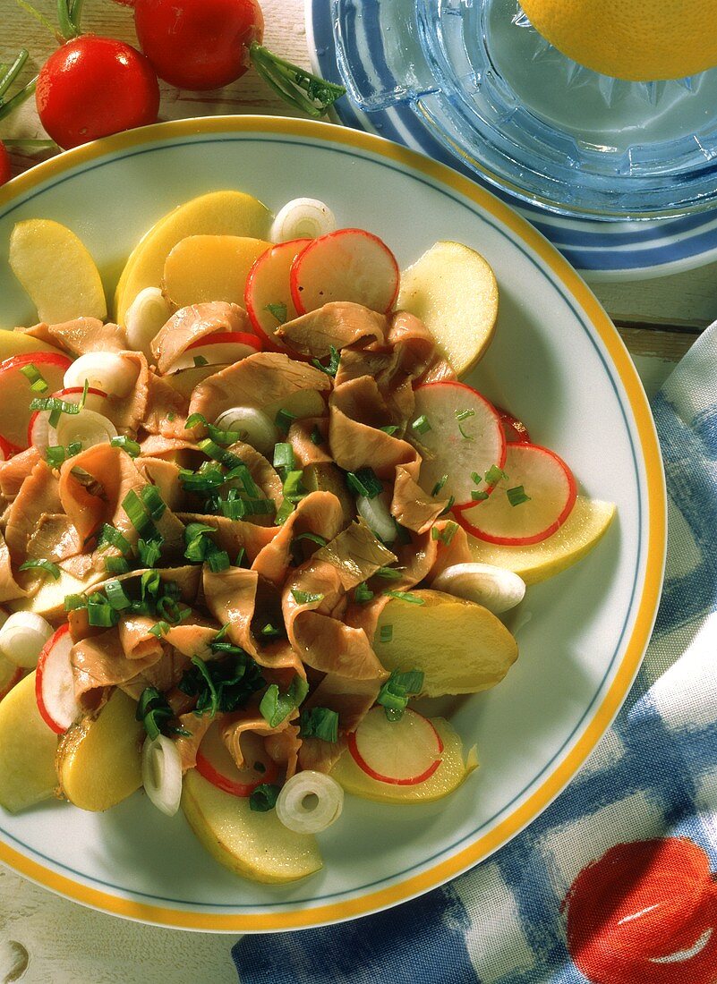 Beef salad with radishes and apples
