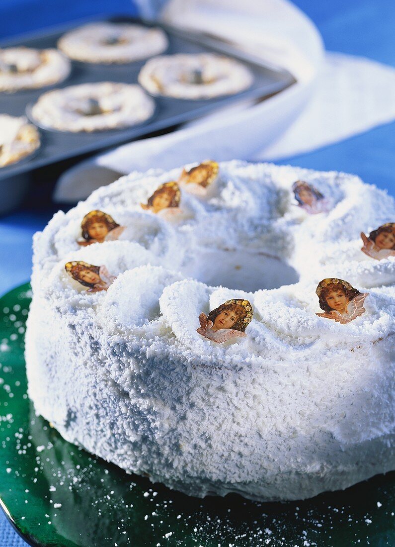 Angel food cake with coconut flakes