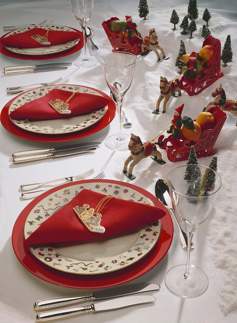 Christmas table with wooden sleigh