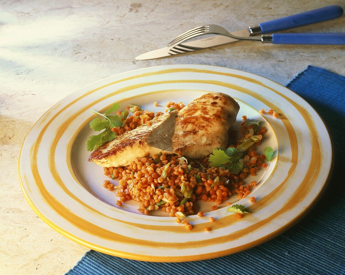Chicken breast fillet with red lentils