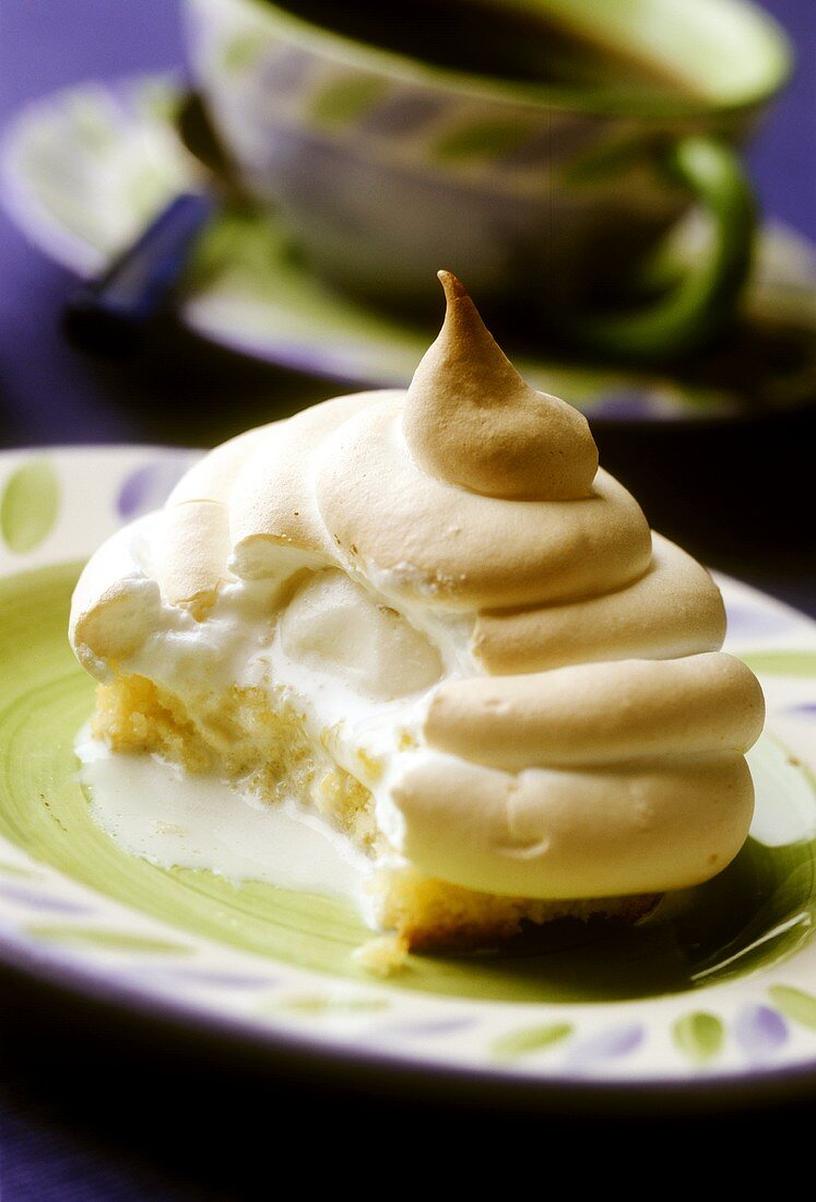 Vanilla ice cream in meringue on apple & semolina biscuit