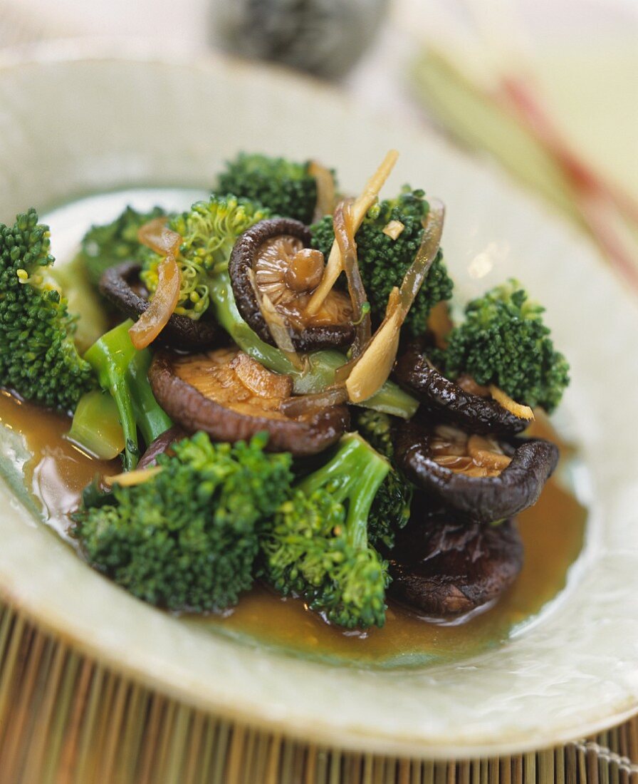 Broccoli with shiitake mushrooms