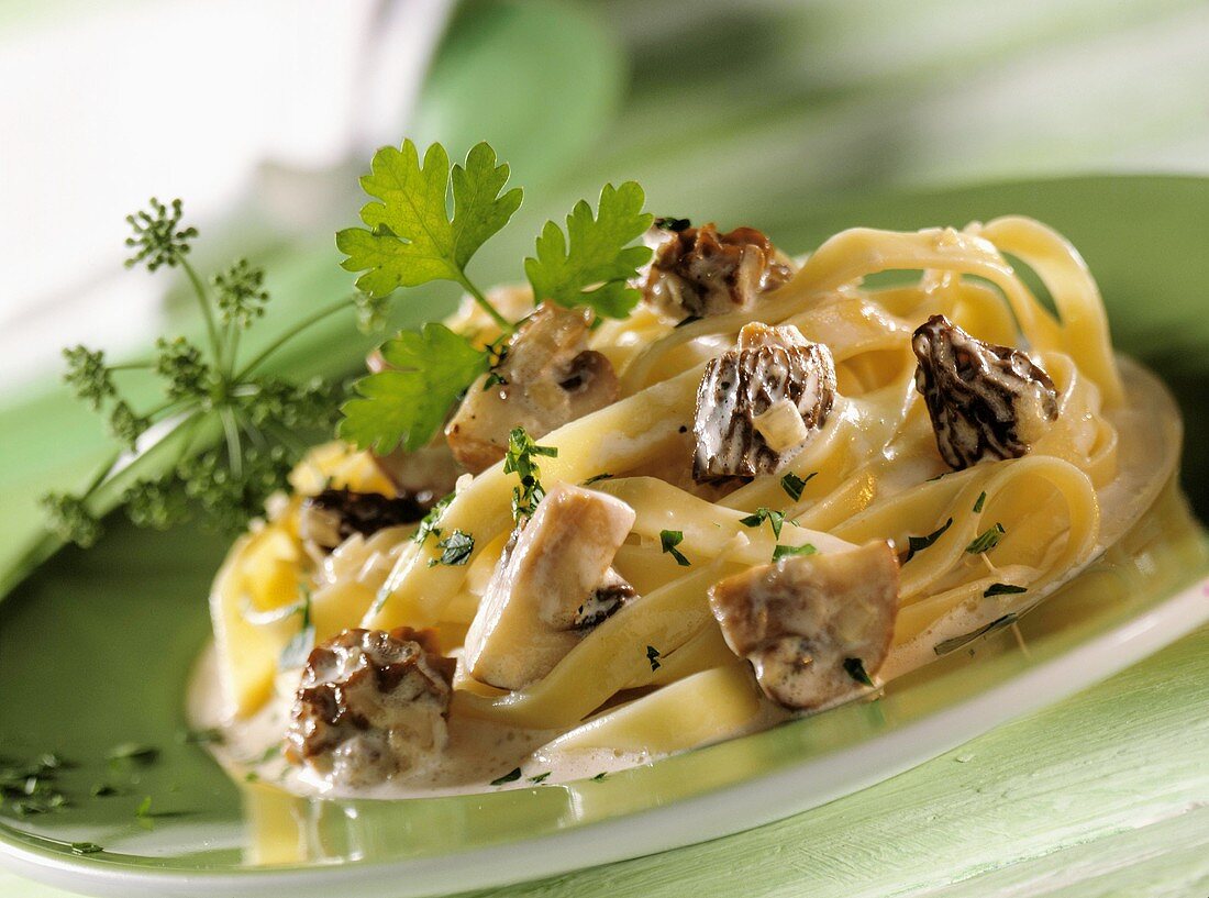 Tagliatelle with morels and brown mushrooms
