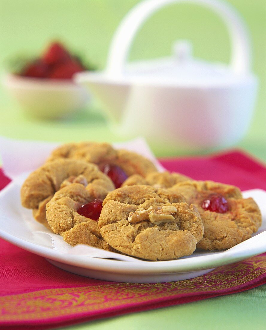 Cookies with walnuts and glace cherries