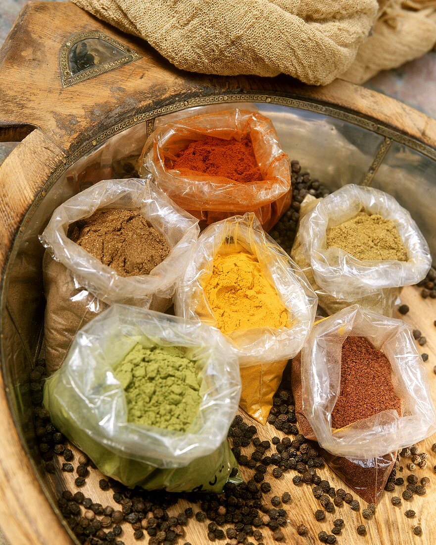 Various spices in bags