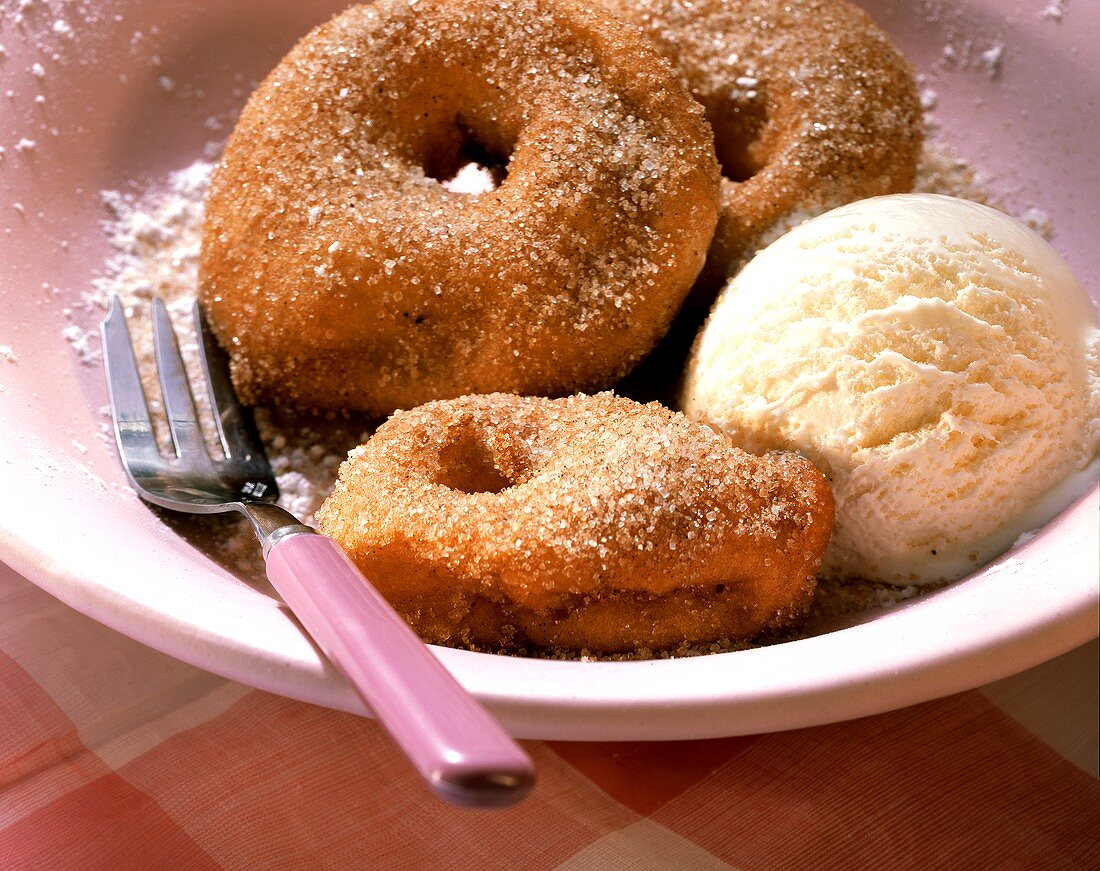 Cinnamon apple fritters with vanilla ice cream