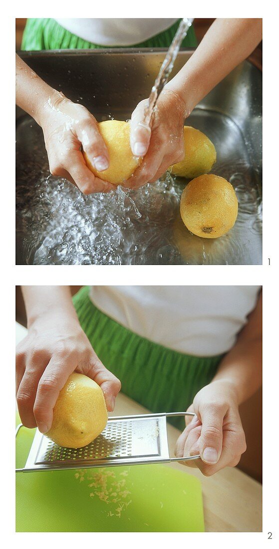 Washing and grating lemons