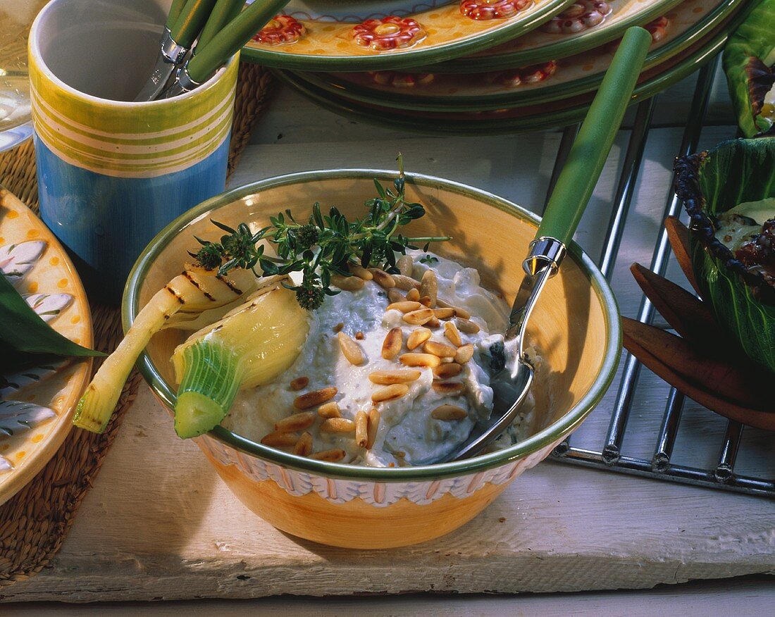 Herb sauce with pine nuts for grilled food