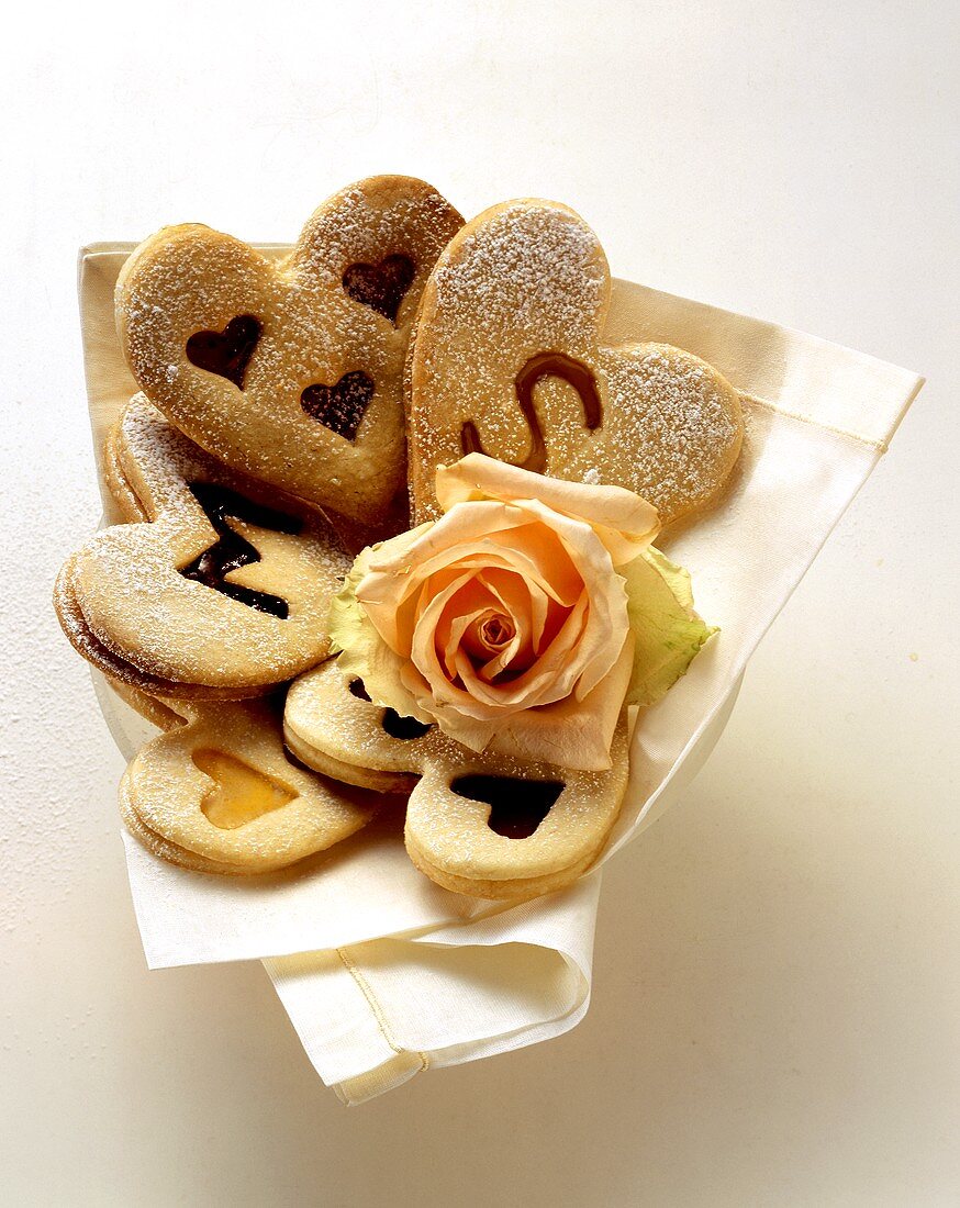 Biscuits with letters or hearts for a wedding