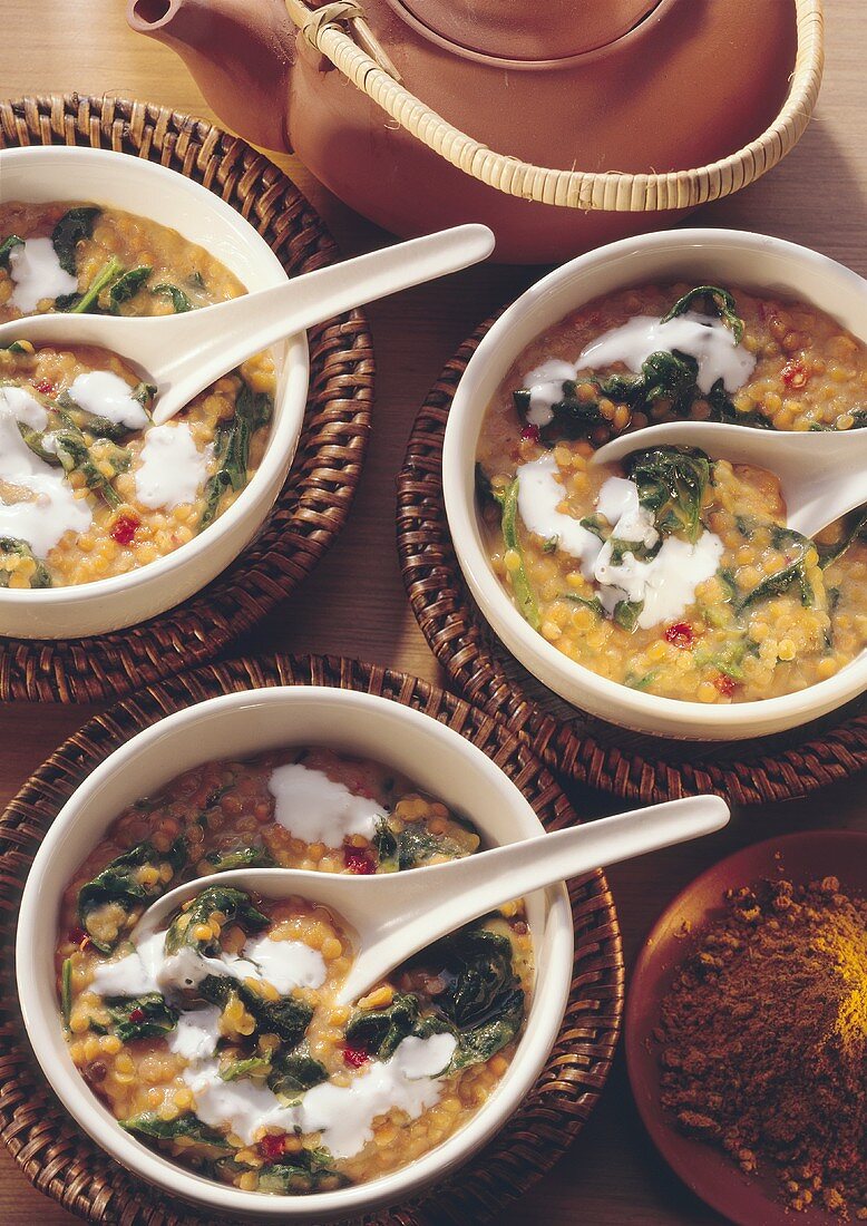 Indian lentil curry in bowls
